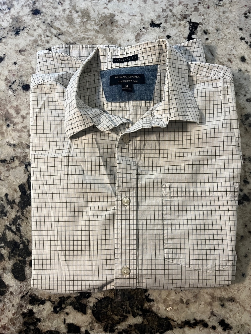 Banana Republic Men’s White Button-Down Shirt with Black Windowpane